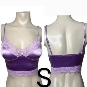 🆕Satin Silky Lavender Purple Cami Lace Trim Crop Top~Size S